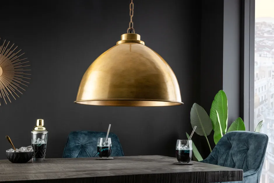 Invicta Interior Runde Hängelampe Industrial Metall Ø43 cm E27 in Gold< Feuchtraumleuchten|Küchenlampen