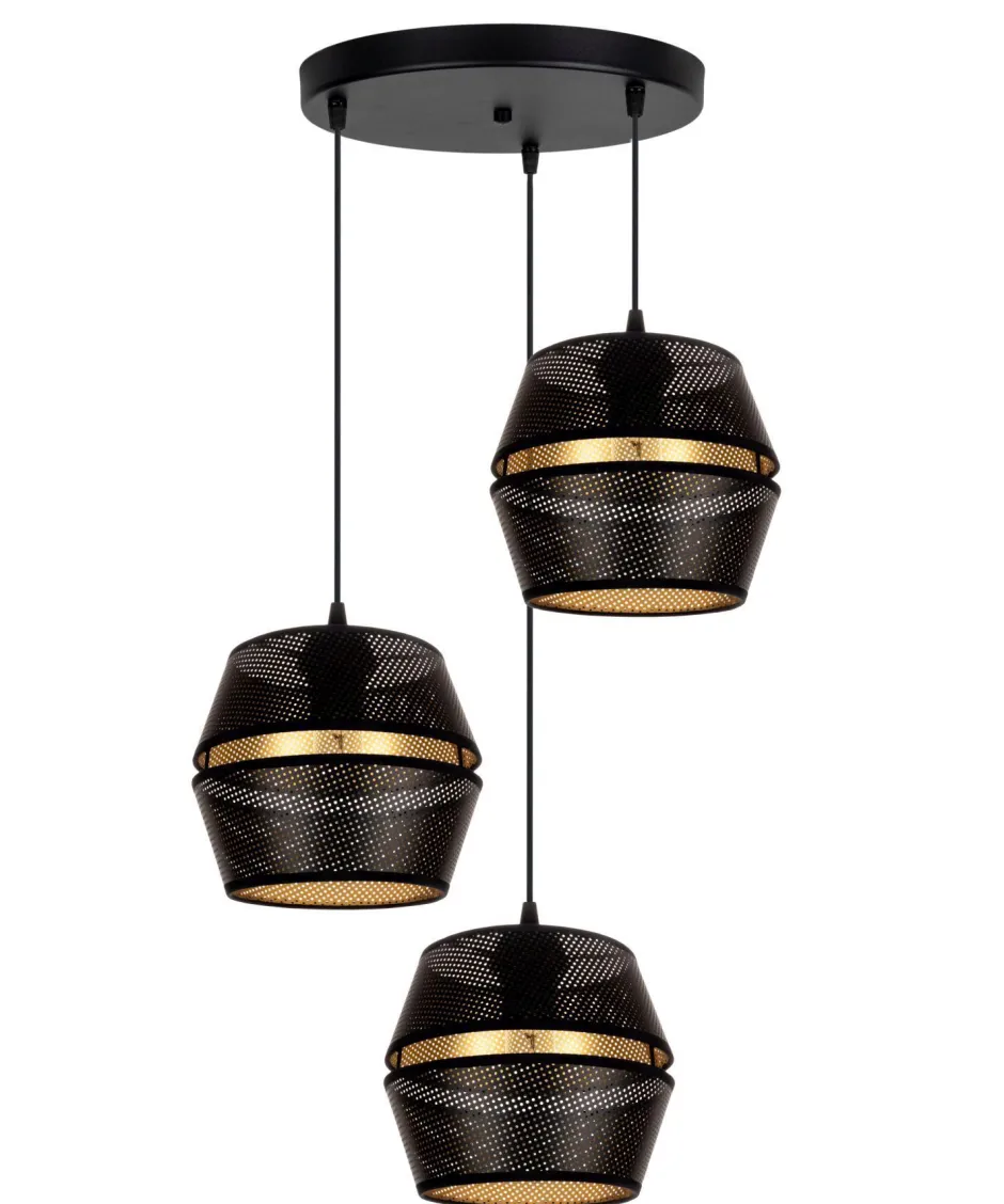 Hängelampen|Bürolampen*Belis Runde Hängelampe Schwarz Gold Metall B:45 cm E27 3-flmg