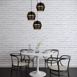 Hängelampen|Bürolampen*Belis Runde Hängelampe Schwarz Gold Metall B:45 cm E27 3-flmg