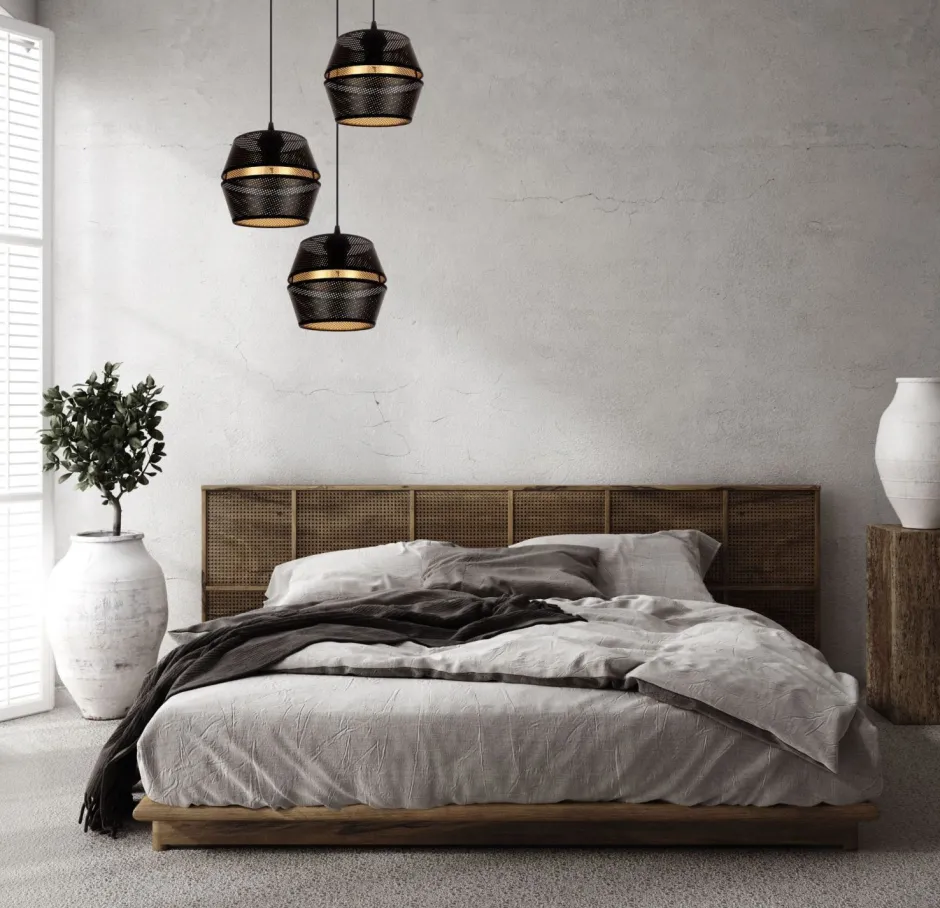 Hängelampen|Bürolampen*Belis Runde Hängelampe Schwarz Gold Metall B:45 cm E27 3-flmg