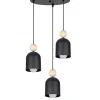 Belis Runde Hängelampe Schwarz Metall Holz 3-flmg E27 Ø36 cm< Hängelampen|Bürolampen
