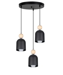 Belis Runde Hängelampe Schwarz Metall Holz 3-flmg E27 Ø36 cm< Hängelampen|Bürolampen