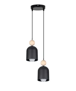 Belis Runde Hängelampe Schwarz Metall Holz 2-flmg E27 Ø21 cm< Hängelampen|Bürolampen