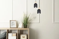 Belis Runde Hängelampe Schwarz Metall Holz 2-flmg E27 Ø21 cm< Hängelampen|Bürolampen