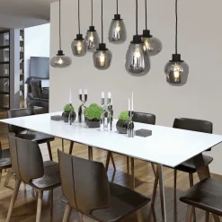 Steinhauer Runde Hängelampe Schwarz Rauchgrau Glas Metall 145 cm< Hängelampen|Esszimmer Lampen