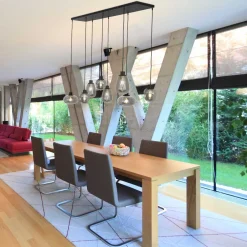 Steinhauer Runde Hängelampe Schwarz Rauchgrau Glas Metall 145 cm< Hängelampen|Esszimmer Lampen