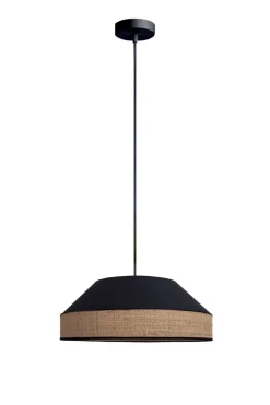 Belis Runde Hängelampe Stoff Rattan Schwarz Natur E27 Ø45 cm< Hängelampen|Bürolampen