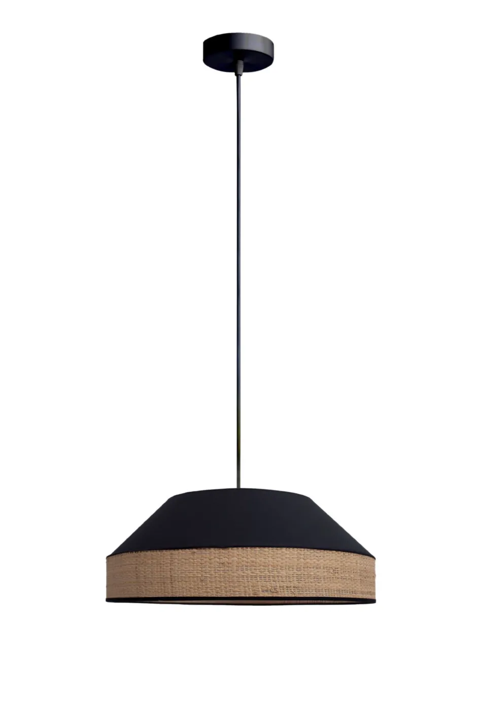 Belis Runde Hängelampe Stoff Rattan Schwarz Natur E27 Ø45 cm< Hängelampen|Bürolampen