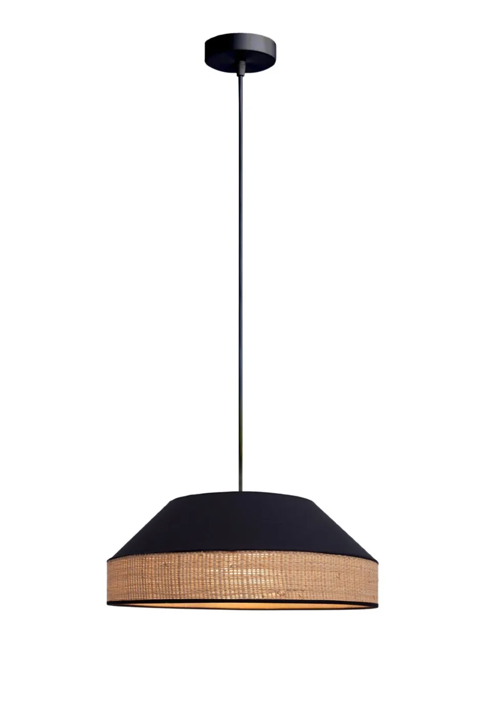 Belis Runde Hängelampe Stoff Rattan Schwarz Natur E27 Ø45 cm< Hängelampen|Bürolampen