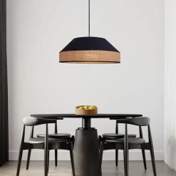 Belis Runde Hängelampe Stoff Rattan Schwarz Natur E27 Ø45 cm< Hängelampen|Bürolampen