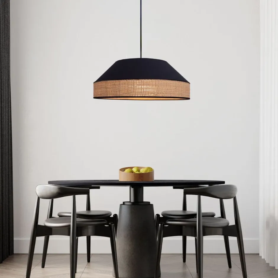 Belis Runde Hängelampe Stoff Rattan Schwarz Natur E27 Ø45 cm< Hängelampen|Bürolampen