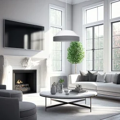 Belis Runde Hängelampe Stoff Weiß Grau E27 Ø45 cm blendarm< Hängelampen|Bürolampen