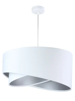 BPS Koncept runde Hängelampe Weiß Silber Stoff Esstisch< Moderne Lampen|Wohnzimmerlampen