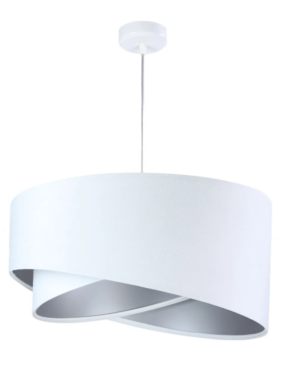 BPS Koncept runde Hängelampe Weiß Silber Stoff Esstisch< Moderne Lampen|Wohnzimmerlampen