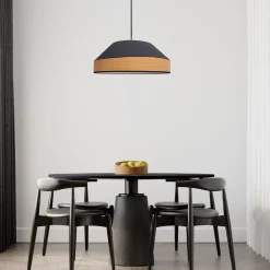 Belis Runde Hängeleuchte Stoff wohnlich Schwarz Natur B:45 cm< Hängelampen|Bürolampen