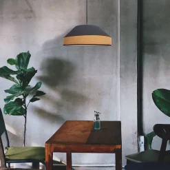 Belis Runde Hängeleuchte Stoff wohnlich Schwarz Natur B:45 cm< Hängelampen|Bürolampen