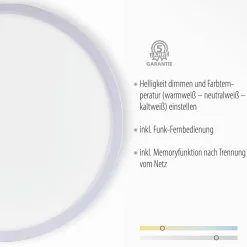 Deckenleuchten|Flurlampen*Just Light Runde LED Deckenlampe dimmbar Ø40 cm 20 W Fernbedienung