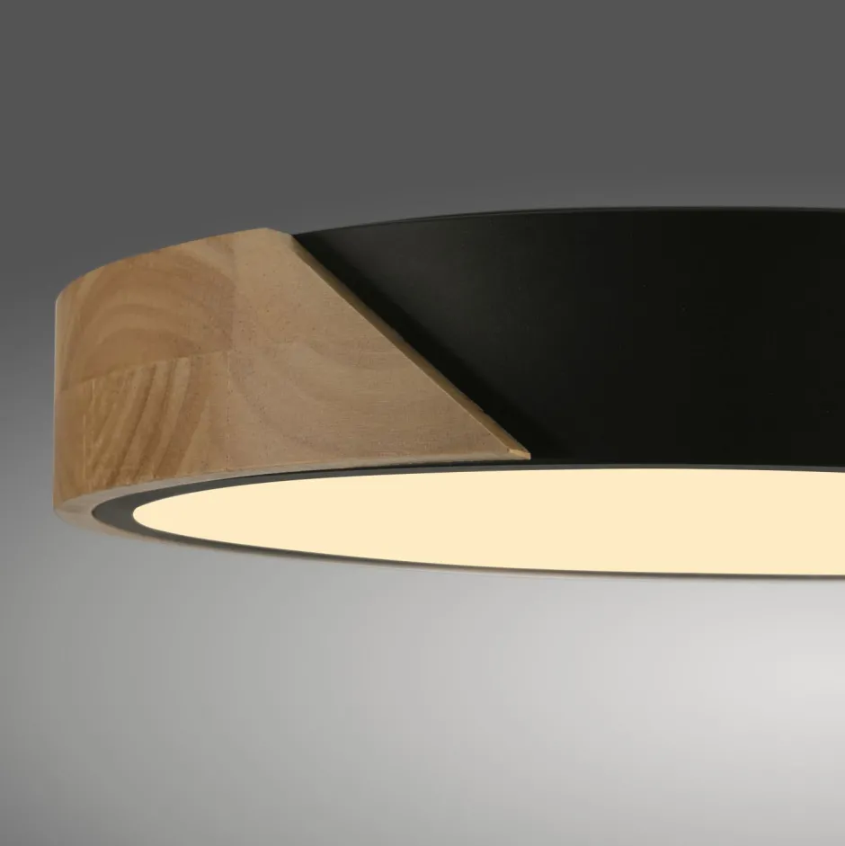 Deckenleuchten|Flurlampen*Just Light Runde LED Deckenlampe Holz Ø32 cm Schwarz Natur 2520 lm