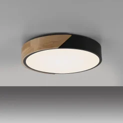 Deckenleuchten|Flurlampen*Just Light Runde LED Deckenlampe Holz Ø32 cm Schwarz Natur 2520 lm