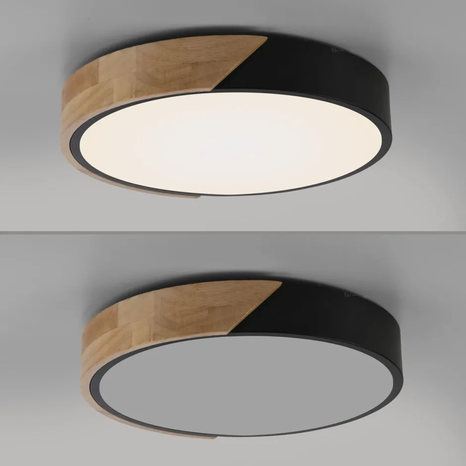 Deckenleuchten|Flurlampen*Just Light Runde LED Deckenlampe Holz Ø32 cm Schwarz Natur 2520 lm