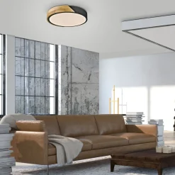 Deckenleuchten|Flurlampen*Just Light Runde LED Deckenlampe Holz Ø32 cm Schwarz Natur 2520 lm