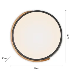 Deckenleuchten|Flurlampen*Just Light Runde LED Deckenlampe Holz Ø32 cm Schwarz Natur 2520 lm