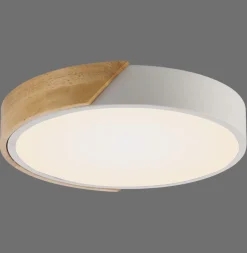 Just Light Runde LED Deckenlampe Holz Ø32 cm Weiß Natur 2520 lm< Deckenleuchten|Flurlampen