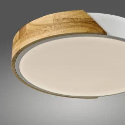 Just Light Runde LED Deckenlampe Holz Ø32 cm Weiß Natur 2520 lm< Deckenleuchten|Flurlampen