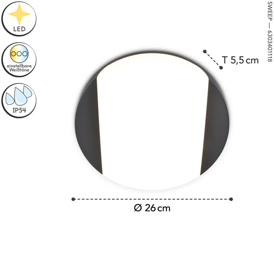 Eco-Light Runde LED Wandleuchte Anthrazit IP54 3000/4000 K Ø26 cm< Metall Lampen|Led Außenleuchten