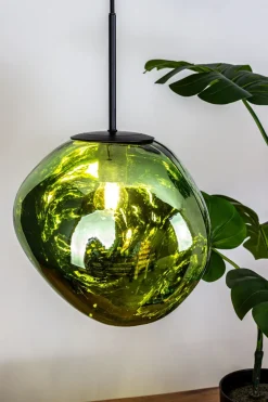 Eco-Light Runde Pendelleuchte Glasschirm in Grün Ø28 cm stylisch< Hängelampen|Esszimmer Lampen