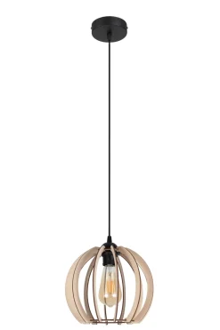 Hängelampen|Bürolampen*Belis Runde Pendelleuchte Holzschirm Metall E27 Kugel Ø24 cm