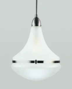 Berliner Messingleuchten Runde Pendelleuchte Messing Glas E27 Ø34 cm in Nickel< Hängelampen|Bürolampen