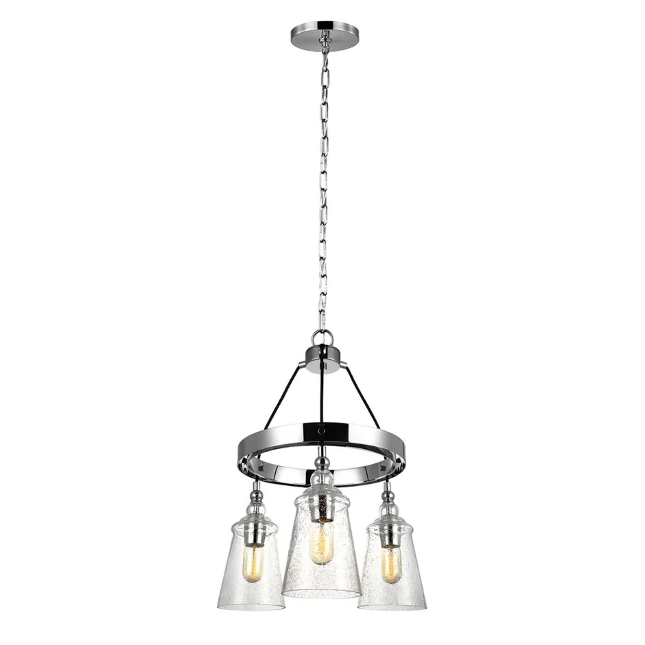 Elstead Runde Pendelleuchte Metall Glas Ø 47,9 cm Chrom 3-flammig E27< Hängelampen|Bürolampen