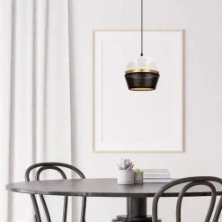 Hängelampen|Bürolampen*Belis Runde Pendelleuchte Metall Schwarz Weiß Gold E27 Ø20 cm