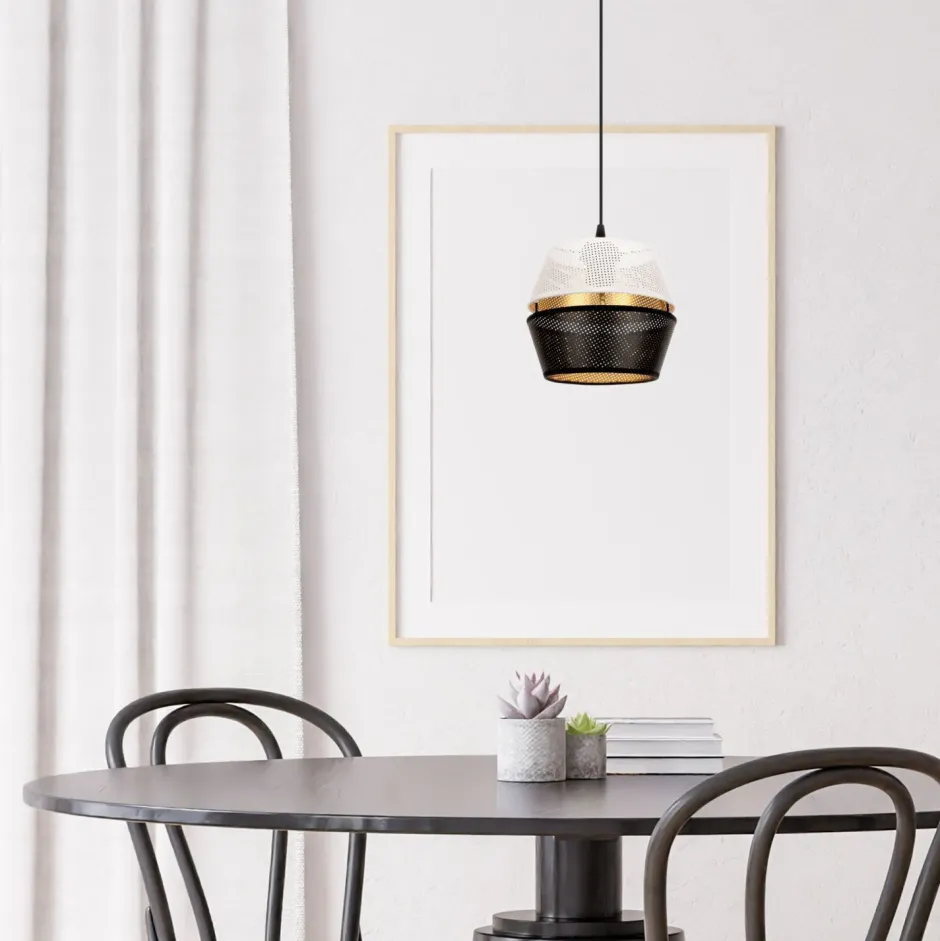 Hängelampen|Bürolampen*Belis Runde Pendelleuchte Metall Schwarz Weiß Gold E27 Ø20 cm