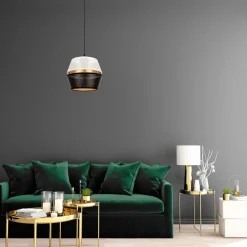 Hängelampen|Bürolampen*Belis Runde Pendelleuchte Metall Schwarz Weiß Gold E27 Ø20 cm