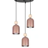 Hängelampen|Bürolampen*Belis Runde Pendelleuchte Pink Metall Holz 3-flmg E27 Ø36 cm