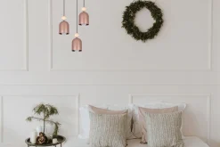 Hängelampen|Bürolampen*Belis Runde Pendelleuchte Pink Metall Holz 3-flmg E27 Ø36 cm