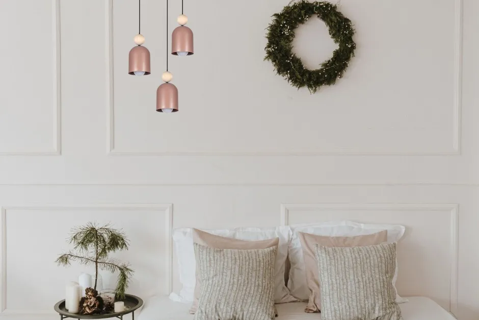 Hängelampen|Bürolampen*Belis Runde Pendelleuchte Pink Metall Holz 3-flmg E27 Ø36 cm