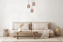 Hängelampen|Bürolampen*Belis Runde Pendelleuchte Pink Metall Holz 3-flmg E27 Ø36 cm