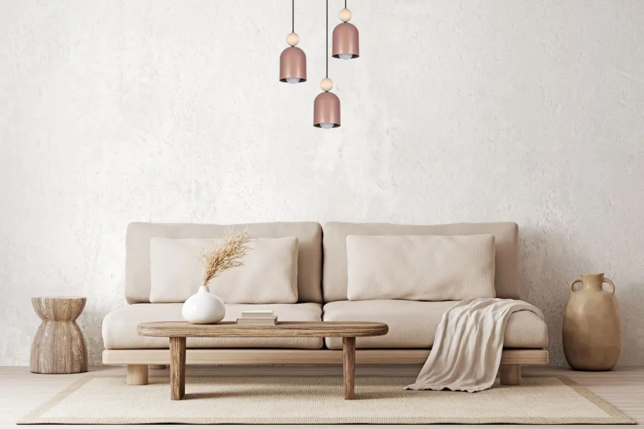 Hängelampen|Bürolampen*Belis Runde Pendelleuchte Pink Metall Holz 3-flmg E27 Ø36 cm