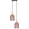 Belis Runde Pendelleuchte Pink Metall Holz 2-flmg E27 Ø21 cm< Hängelampen|Bürolampen