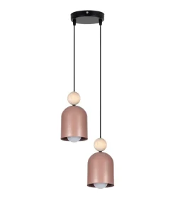 Belis Runde Pendelleuchte Pink Metall Holz 2-flmg E27 Ø21 cm< Hängelampen|Bürolampen