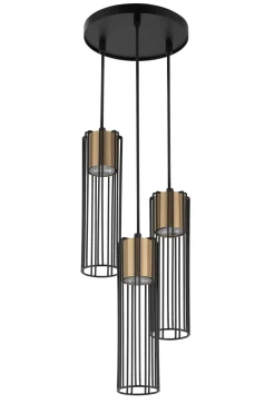 Sigma Runde Pendelleuchte Schwarz Gold Metall 3-flmg Ø20 cm< Hängelampen|Moderne Lampen