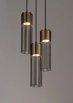 Sigma Runde Pendelleuchte Schwarz Gold Metall 3-flmg Ø20 cm< Hängelampen|Moderne Lampen