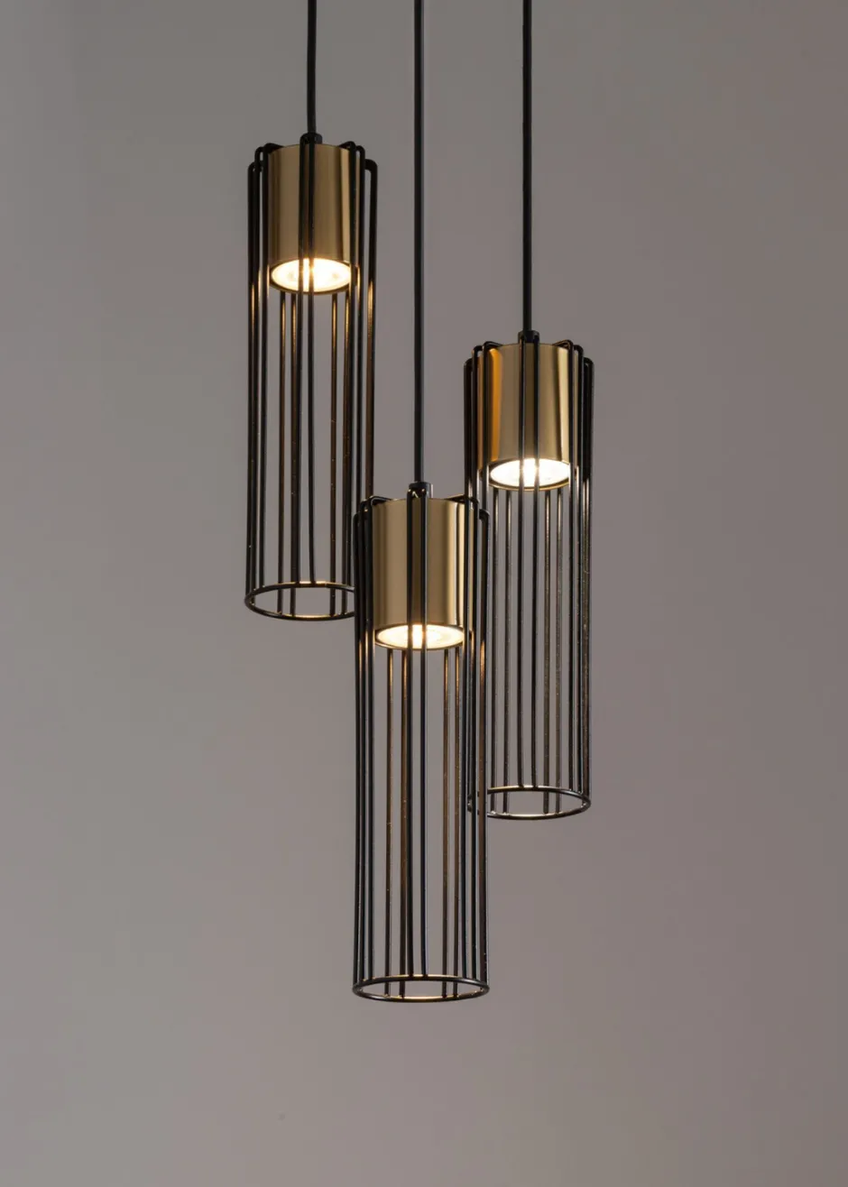 Sigma Runde Pendelleuchte Schwarz Gold Metall 3-flmg Ø20 cm< Hängelampen|Moderne Lampen