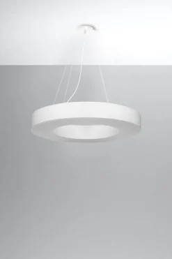 Hängelampen|Esszimmer Lampen*Sollux Runde Pendelleuchte Stoff Ø 70 cm Weiß blendarm 6x E27