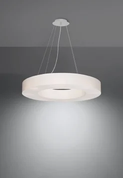Hängelampen|Esszimmer Lampen*Sollux Runde Pendelleuchte Stoff Ø 70 cm Weiß blendarm 6x E27