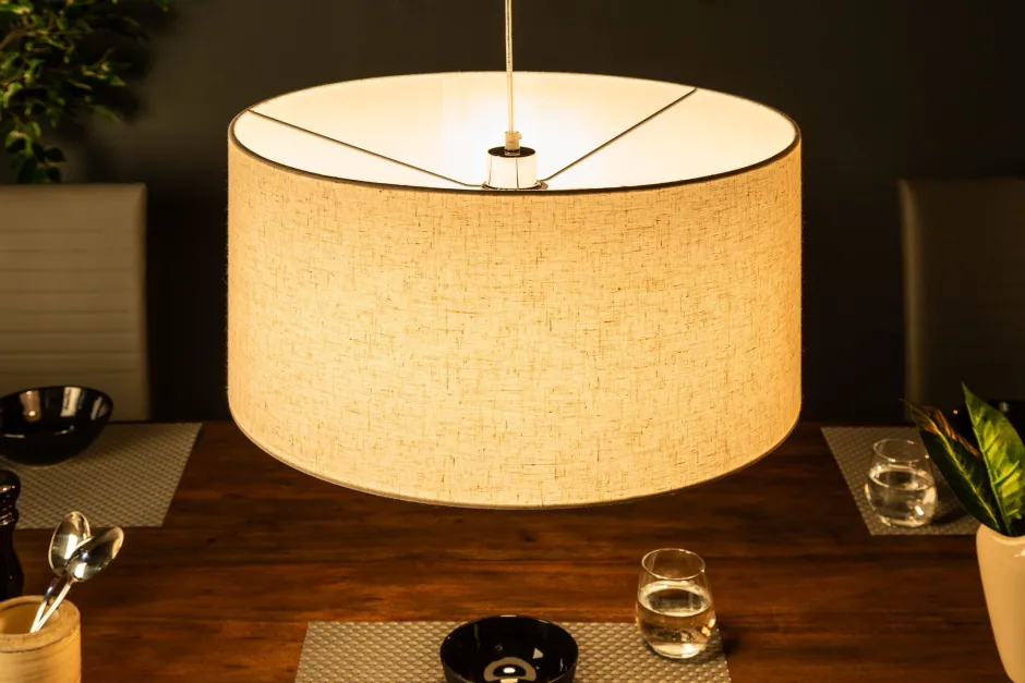 Schlafzimmer Lampen|Stofflampen*Invicta Interior Runde Pendelleuchte Stoff E27 Ø55 cm Modern in Natur