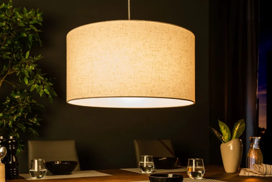 Schlafzimmer Lampen|Stofflampen*Invicta Interior Runde Pendelleuchte Stoff E27 Ø55 cm Modern in Natur